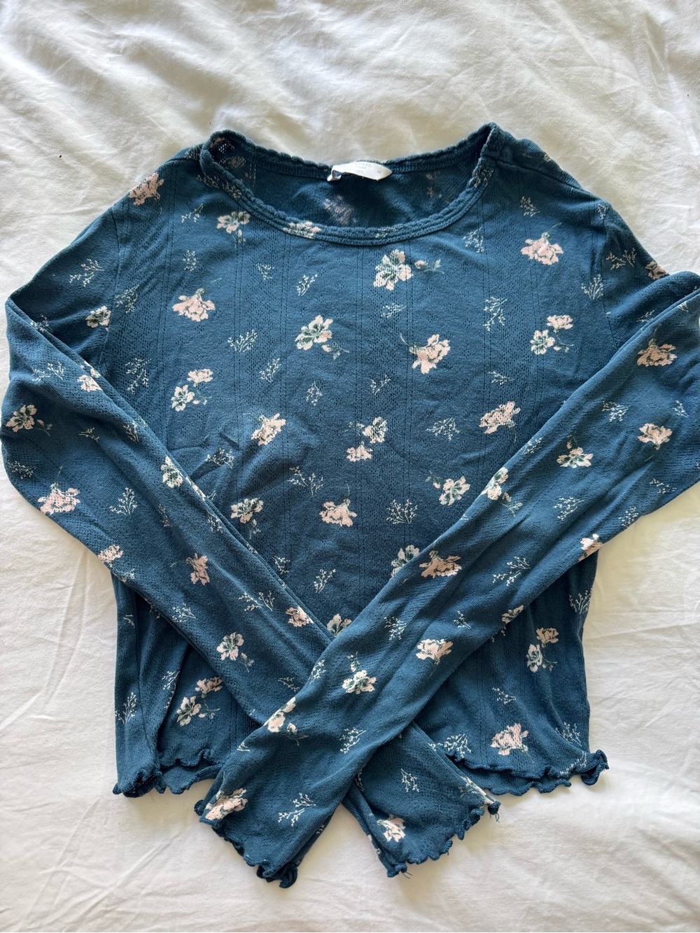 Lucky Brand Teal Blue Long-Sleeve Floral Tee